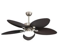 Ventilateur de plafond avec éclairage, 24 W, 5 pales, 6 vitesses, 3 couleurs, finition nickel/marron
