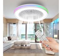 Ventilateur de plafond avec éclairage, 40W LED, RGB 3000K–6500K, vitesse de ventilation réglable à distance, adapté aux pièces de 10 à 13 m² (cuisine, salon, chambre), diamètre : 47 cm
