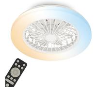 Ventilateur de plafond avec éclairage, 5 vitesses, télécommande, variateur d'intensité, minuterie, lampe de chambre, lampe de salon, plafonnier avec ventilateur, 48,5 x 14,5 cm (diamètre x hauteur), b