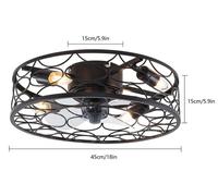 Ventilateur de plafond avec éclairage - Cage industrielle à profil bas - 3 pales - Télécommande - Moteur en cuivre silencieux et réversible - Compatible avec les ampoules E27 - Pour des pièces de 10 à