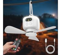 Ventilateur de plafond avec éclairage de camping, rechargeable, avec lumière et télécommande, USB, minuterie, convient pour chambre à coucher, terrasse, parasol, salle à outils, pavillon, auvent