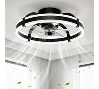 Ventilateur de plafond avec éclairage, diamètre 50 cm. Lampe de plafond à intensité variable, compatible avec une application Bluetooth et une télécommande. Moteur DC ultra silencieux, 6 vitesses, 30W