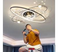 Ventilateur De Plafond Avec Éclairage Et Télécommande, Plafonnier LED Silencieux, Intensité Variable, 6 Vitesses, Fan Avec Lumière For Salle À Manger, Salon, Chambre À Coucher, Lustre(Black)