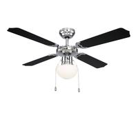 Ventilateur de plafond avec éclairage Interrupteur à tirette avant inversé Lampe en verre Ventilateur de machine à vent, verre en métal chromé, froid chaud, 1x douille E27, D 106,6 cm