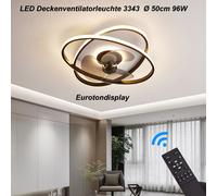 Ventilateur de plafond avec éclairage LED 3343 Plafonnier noir Ø 50 cm 96 W avec télécommande, couleur et intensité de la lumière réglables, intensité variable, plafonnier LED fan light ceiling