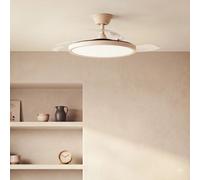 Ventilateur de Plafond avec Éclairage Silencieux DC Pales rétractables Kleon Transparent Télécommande Petit (jusqu'à 10 m²) 105 cm Beige