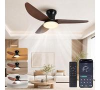 Ventilateur de plafond avec éclairage. Silencieux, diamètre 100 cm. Contrôle via application et télécommande. 6 vitesses, 3 couleurs. Intensité variable, minuterie. Moteur DC réversible pour chambre à