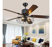 Ventilateur De Plafond Avec Éclairage Télécommande Dimmable E27 Plafonnier LED Éclairage De Plafond Loft Lampe Plafond Vintage Industriel Silencieux Salon Chambre Salle À Manger Lumière Suspension
