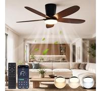 Ventilateur de plafond avec lumière 106 cm, 6 vitesses et 3 couleurs d'éclairage avec APP et Télécommande, Moteur DC Encastré Silencieux, 5 Pales Effet Bois Noyer pour Hambre à Coucher & Bureau