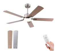 Ventilateur de plafond avec lumière 132 cm, moteur DC réversible 6 vitesses, 5 pales, LED dimmable, silencieux télécommande