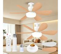 Ventilateur de Plafond avec Lumière et Telecommande, 52CM, Variateur 30W | 1800 Lumen 3000-6500K 3 Couleurs & 3 Vitesses, avec Douille E27, Petit Modèle pour Chambre, Cuisine (Couleur bois clair 2pc)