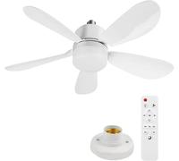 Ventilateur de Plafond avec Lumière et Telecommande, E27/E26 Lampe de Ventilateur LED Dimmable Plafonnier Timing, 5 Pales, Silencieux, 3 Vitesses, pour Salon, Bureau, Dortoir, Chambre (*42cm+Base)