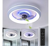 Ventilateur de plafond avec lumière Lampes avec ventilateur Ventilateur de plafond avec télécommande et LED décorative en bleu-blanc, minuterie CCT dimmable, 41 watts LED 2216lm 2700-6500K, 48 cm