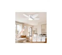 Ventilateur de plafond avec lumière LED, silencieux, réversible, 5 pales | Moteur DC, 6 vitesses, télécommande, minuterie 2/4 h, LED 3000-6500 K réglable de 10 à 100 %, profil bas de 21 cm.