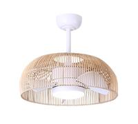 Ventilateur de plafond avec lumière Mali - Moteur DC 2.0, pales ABS, lumière LED 18 W réglable, IP44 pour intérieur et extérieur, rotin naturel, minuteur, mode hiver été, silencieux, blanc mat - Ø52
