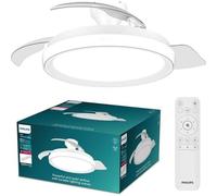 PHILIPS Bliss Ventilateur de Plafond avec Pales Rétractables et LED, 3 Pales, Envergure 106 cm, 4500 Lumens, Lumière Blanche Ajustable 3000 à 6500 K, Variable jusqu'à 5%, Avec Télécommande, Blanc