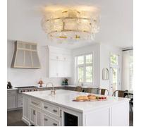 Ventilateur de Plafond avec Lustre Cristal 52cm - Plafonnier Ventilateur pour Salon, LED 6 Vitesses, Moteur DC - Doré