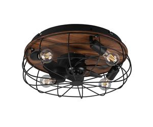 Ventilateur de plafond avec télécommande, lampe de plafond, lampe de chambre à coucher, ventilateur de refroidissement, métal noir aspect bois, minuterie 3 vitesses, 4x E27, D 48 cm