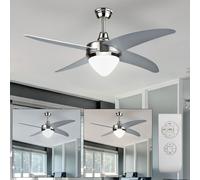 Ventilateur de plafond avec télécommande Ventilateur de salon Refroidisseur argenté, 3 vitesses Timer, 1x LED, D 107 cm