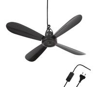 Ventilateur de plafond - Câble de 2 mètres - 40 cm Ø - Plastique - Chambre - Salon - 5 W - Pliable - Silencieux (25 dB) - Noir