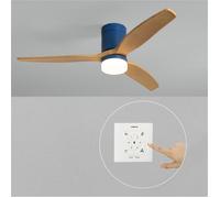 CREATE / WINDCALM M/Ventilateur de plafond ABS avec lumière bleu cobalt, pales effet bois clair, contrôleur et télécommande / 40W, Minuterie, Ø132 cm, 3 températures de lumière, fonction été-hiver