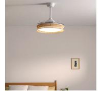 CREATE / WIND CLEAR RATTAN/Ventilateur de plafond avec lumière et télécommande, blanc osier nœud / 40W, silencieux, Ø108, 6 vitesses, minuterie, pales retractables, moteur DC, fonction été-hiver