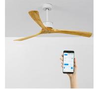 CREATE / WINDLARGE/Ventilateur de plafond avec télécommande et Wifi, blanc pales bois naturel / 40W, silencieux, Ø152 cm, 6 vitesses, minuterie, 2 hauteurs, moteur DC, fonction été-hiver