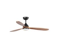 Faro Poros Grand ventilateur de plafond à 3 pales, noir mat, noyer, avec éclairage 2700 K