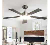 Ventilateur de plafond de 132 cm avec éclairage et télécommande, moteur DC silencieux, 5 pales, 6 vitesses, 3 températures de couleur, minuterie, fonction été/hiver pour chambre à coucher (noir)