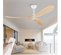 Ventilateur de Plafond de 152 cm - - Finition Bois Naturel - Moteur CC Silencieux - Télécommande - Pour Salon/Chambre