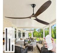 Ventilateur de plafond de 178 cm avec lumière et télécommande, style maison de campagne moderne, 3 pales en bois massif, moteur DC haute performance à faible niveau sonore, convient pour chambre à