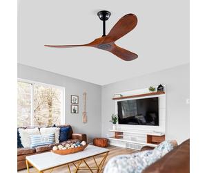 Ventilateur de plafond de 52 pouces, avec 3 pales en bois, design hélicoïdal, télécommande et fonction de mémorisation