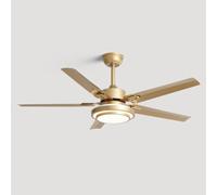 Ventilateur De Plafond en Acier Inoxydable De 48 Pouces avec Lumières, Ventilateur De Plafond Simple Et Moderne à 5 Pales, 3 Vitesses, Télécommande 3 Couleurs, Ventilateur De P, Gold