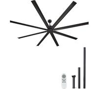 ventilateur de plafond en aluminium de 243cm sans éclairage, avec télécommande, moteur DC, en noir - Refroidissement de la pièce pour la maison et le bureau