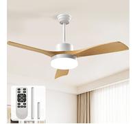 Ventilateur de plafond EppieBasic 132 cm avec lumière LED (3000 lm),moteur DC silencieux, télécommande, 6 vitesses, 3 pales en bois,