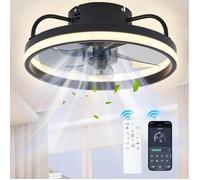 Ventilateur de plafond Eznaobo 50 cm avec lumière LED dimmable, télécommande et appli smart, 6 vitesses, silencieux - Noir