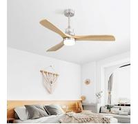 Ventilateur de plafond grand format 132 cm, 3 pales en bois, éclairage, 6 vitesses, moteur CC réversible et télécommande