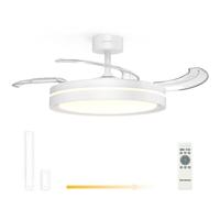 Ventilateur De Plafond Avec Pales Rétractables Et éclairage Led 3cct, 30 + 24 W, 6 Vitesses, Blanc, ø106 Cm