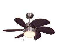 Ventilateur de plafond Interrupteur à tirette Ventilateur aller et retour Plafonnier Ventilateur, bois brun, titane, télécommande dimmable, RGB LED 4,8W 470Lm blanc chaud, DxH 75x36 cm