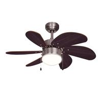 Ventilateur de plafond Interrupteur à tirette Ventilateur aller et retour Ventilateur plafonnier, bois brun foncé, titane, douille E14, DxH 75x36 cm