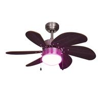 Ventilateur de plafond Interrupteur à tirette Ventilateur aller et retour Ventilateur plafonnier, bois brun foncé, titane, douille E14, DxH 75x36 cm