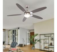 Ventilateur de plafond Lampe de plafond Retour avant 3 niveaux Interrupteur à tirette Lampe de salon, montage sur un plan incliné, 1x E14, DxH 132 x 40,6 cm