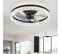 Ventilateur de Plafond LED 40 cm avec Télécommande, Plafonnier Extra Plat, Éclairage à Intensité Variable, Température