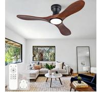 Ventilateur de plafond LED 42 pouces avec 3 pales en bois massif, télécommande, 6 vitesses et rotation réversible