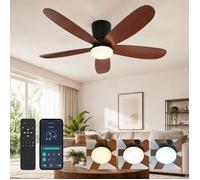 Ventilateur de Plafond LED 42 Pouces Encastré Moteur DC Télécommande + Application 6 Vitesses Dimmable Noyer Φ106cm