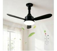 Ventilateur de Plafond LED 71 cm avec Télécommande, Plafonnier Extra Plat, 3 Pales Silencieuses, Éclairage Dimmable,