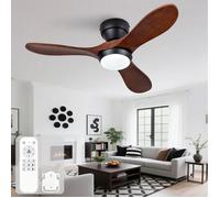 Ventilateur de Plafond LED 90 cm (36"") - Ventilateur Silencieux Moteur DC 6 Vitesses Pales Bois Massif & Télécommande