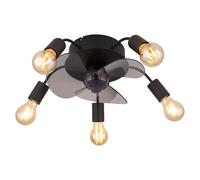 Ventilateur de plafond LED aller-retour Télécommande Minuterie Ventilateur Salon 3 vitesses, noir fumé, 5x E27 douille, D 42 cm