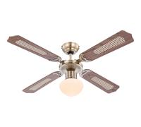 Ventilateur de plafond LED avec interrupteur à tirette Lampe de ventilateur plafond 3 niveaux Ventilateur plafonnier, marche avant-arrière, chêne tressé verre laiton antique, 1x LED 4W 320Lm, D 106,6