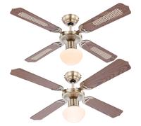 Ventilateur de plafond LED avec interrupteur à tirette Lampe de ventilateur plafond 3 vitesses Ventilateur plafonnier, marche avant-arrière, chêne tressé verre laiton antique, 1x LED 7W 560Lm, D 106,6